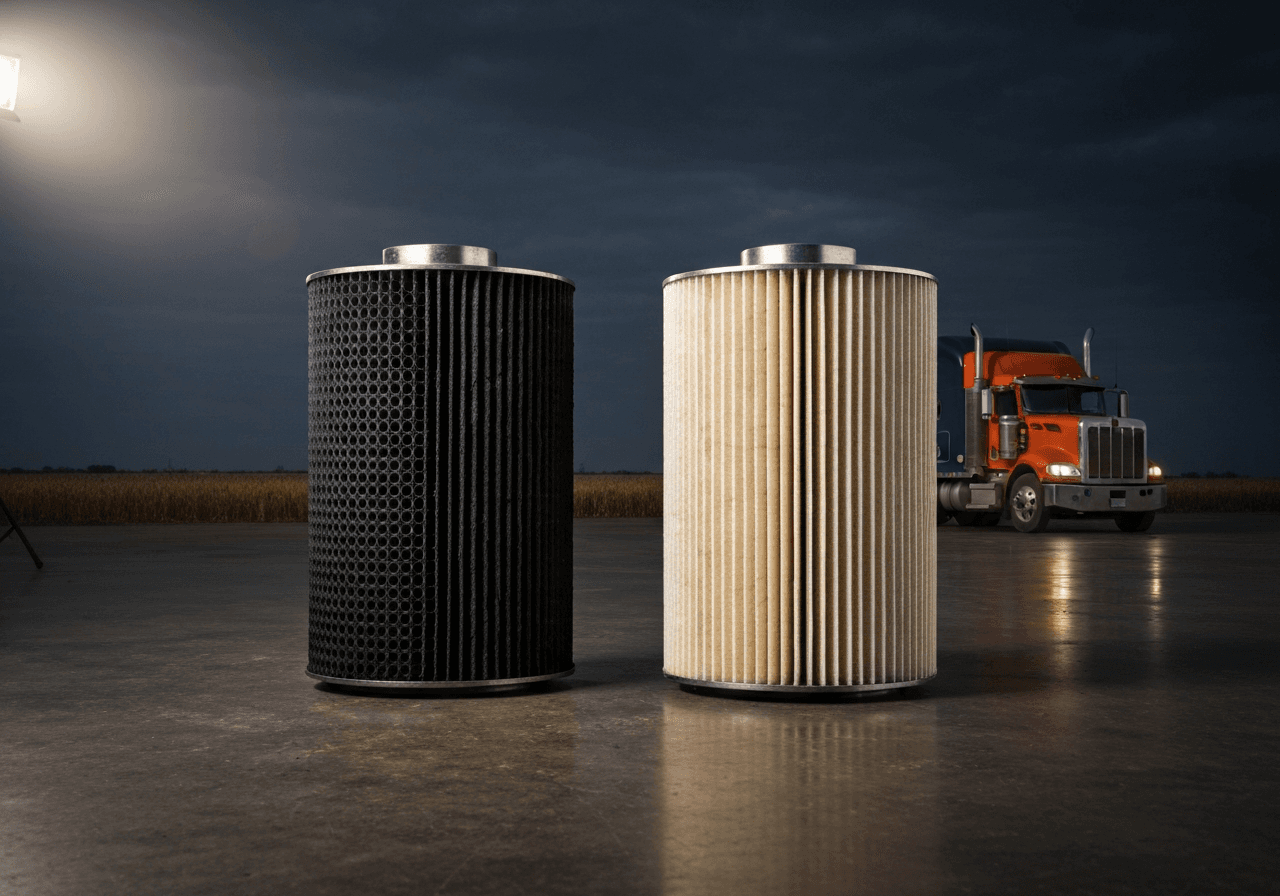 Diesel particulate filter shown before and after cleaning