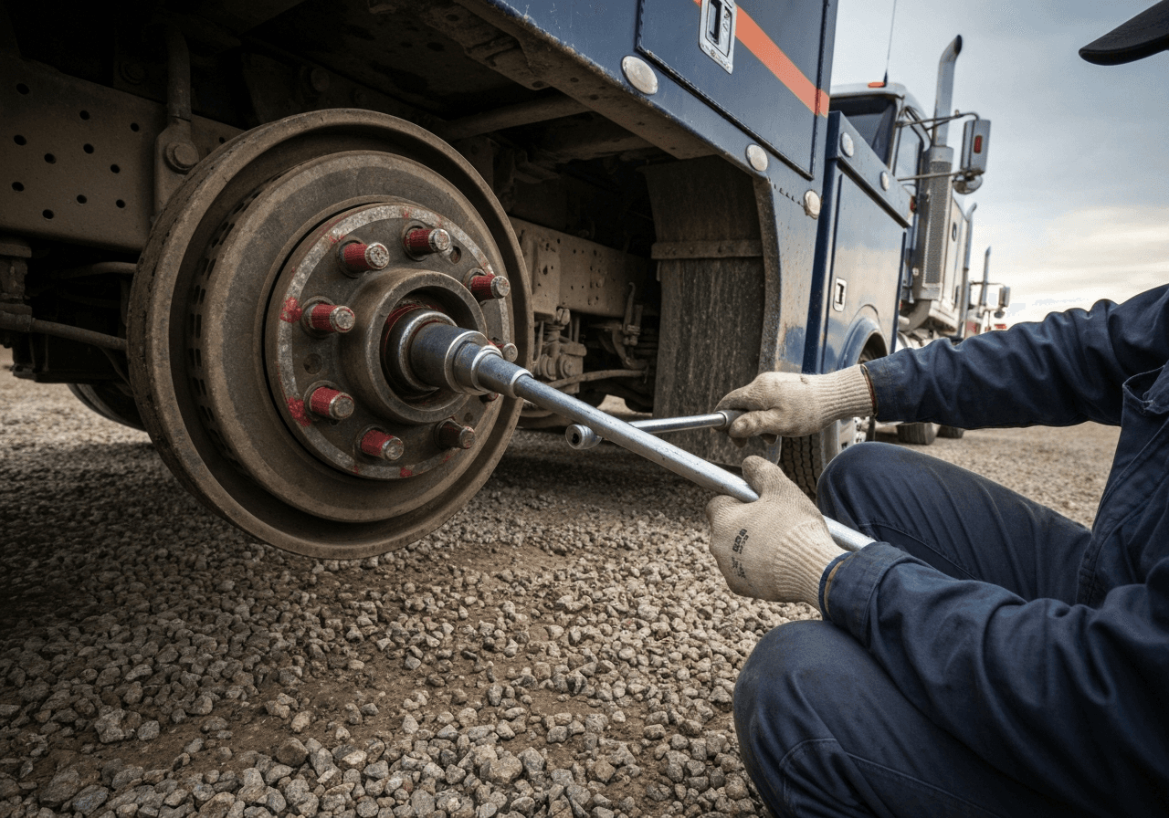 Wheel and brake assembly service on a Class 8 truck